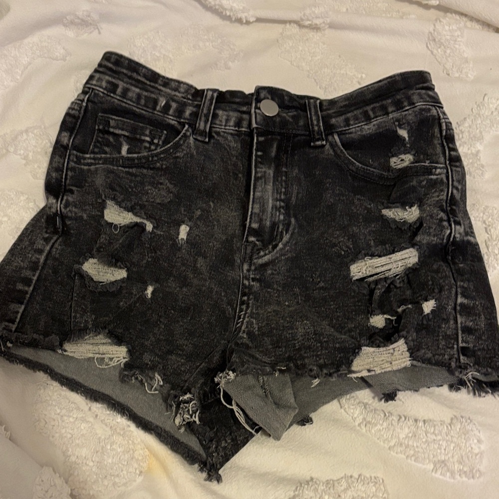 SHEIN Black Distressed Jean Shorts